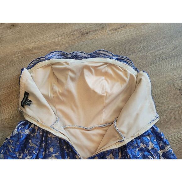 Lace dress formal size 7 Jodi Christopher  rhinestones blue strapless - Picture 12 of 14